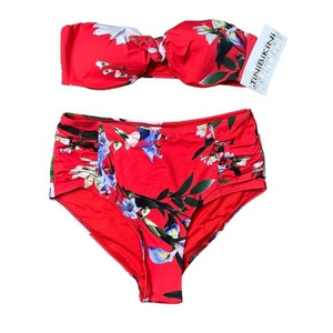 NWT TiniBikni Tropical Matching Red‎ Bikini Swimsuit Size Small